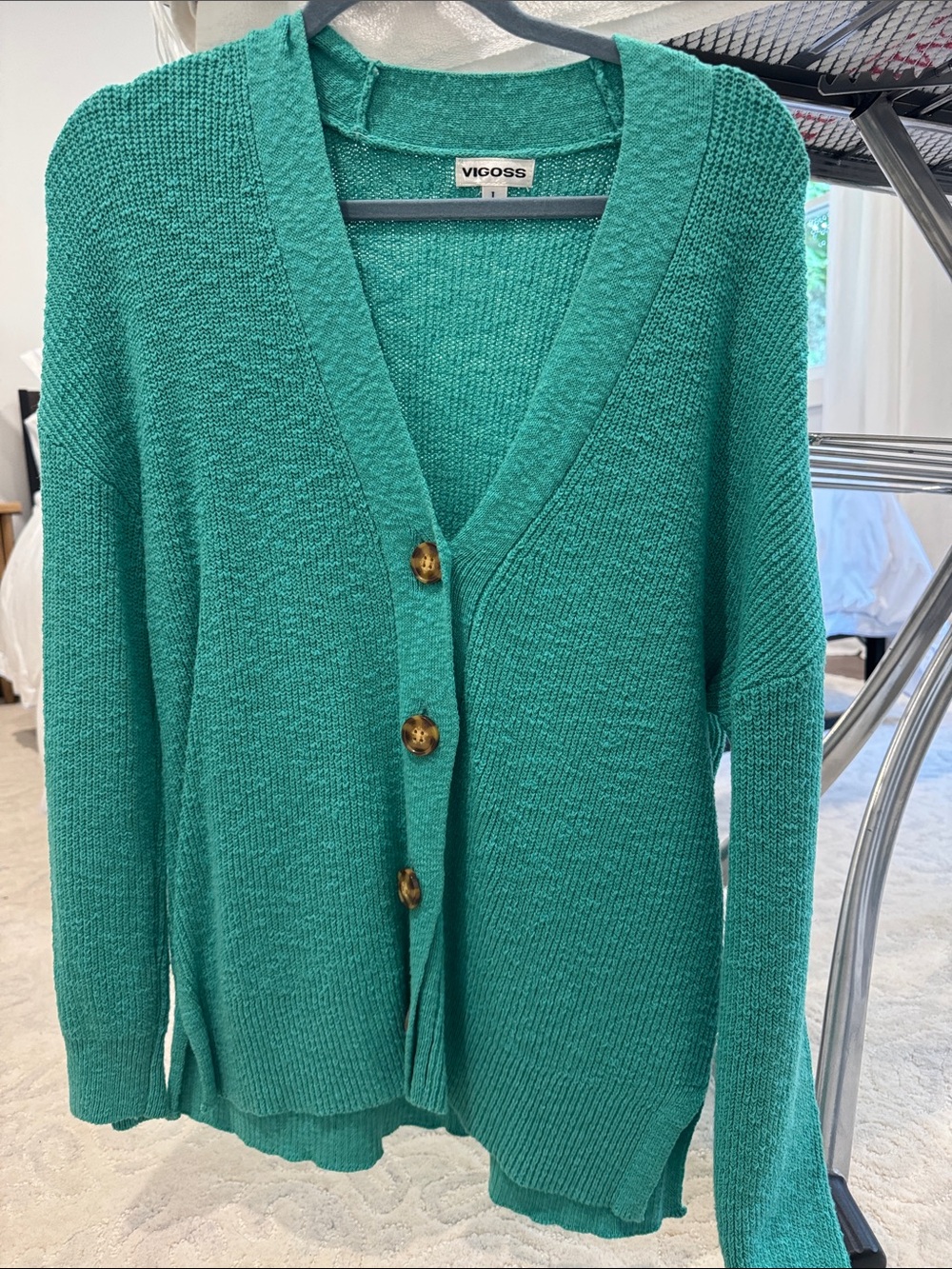Vigoss Teal Green Knit Button-Front Cardigan